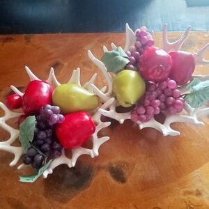 2 Pc Lot Studio B Brenda Holzke Faux White Antler Bone Bowls + Removable Fruit